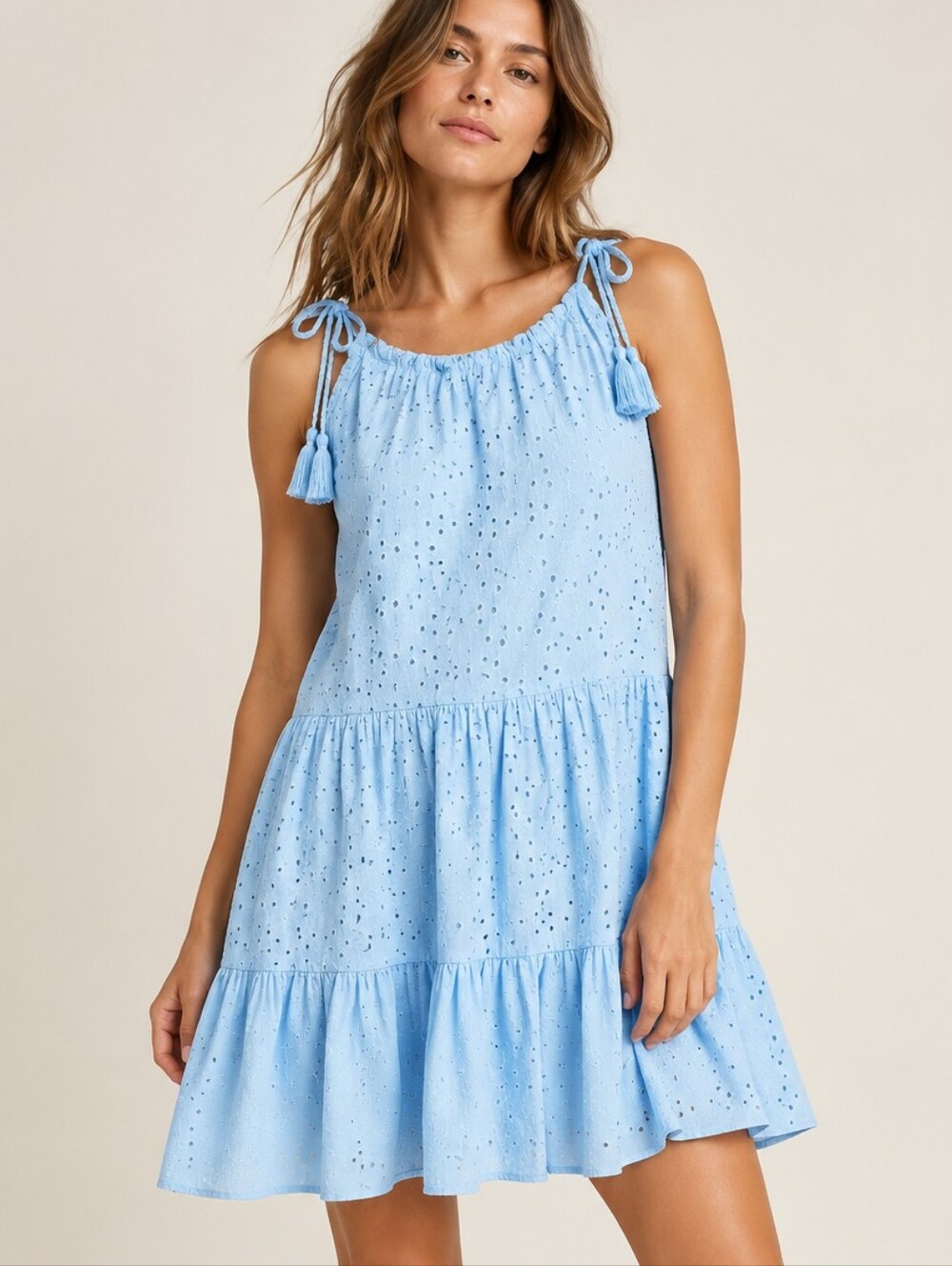 NWT Ranna Gill x Anthropologie Mindy Tiered Tunic Sundress Dress In Blue Eyelet